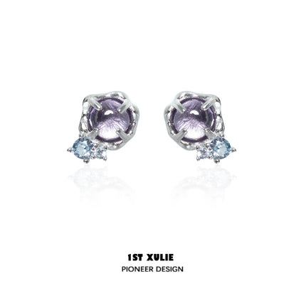 Elegant 1ST XULIE Mystic Amethyst Zircon Earrings with a sparkling silver design