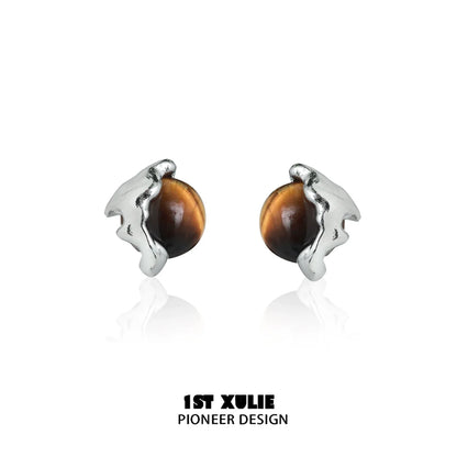 1STXULIE Mystic Eye Earrings with Silver Accents and Tiger Eye Stones for a Unique Style