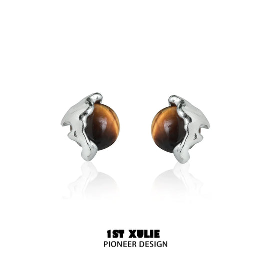 1STXULIE Mystic Eye Earrings with Silver Accents and Tiger Eye Stones for a Unique Style