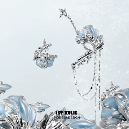 1STXULIE Mystic Mermaid Tail Earrings with Intricate Blue and Silver Design for Ocean-Inspired Style