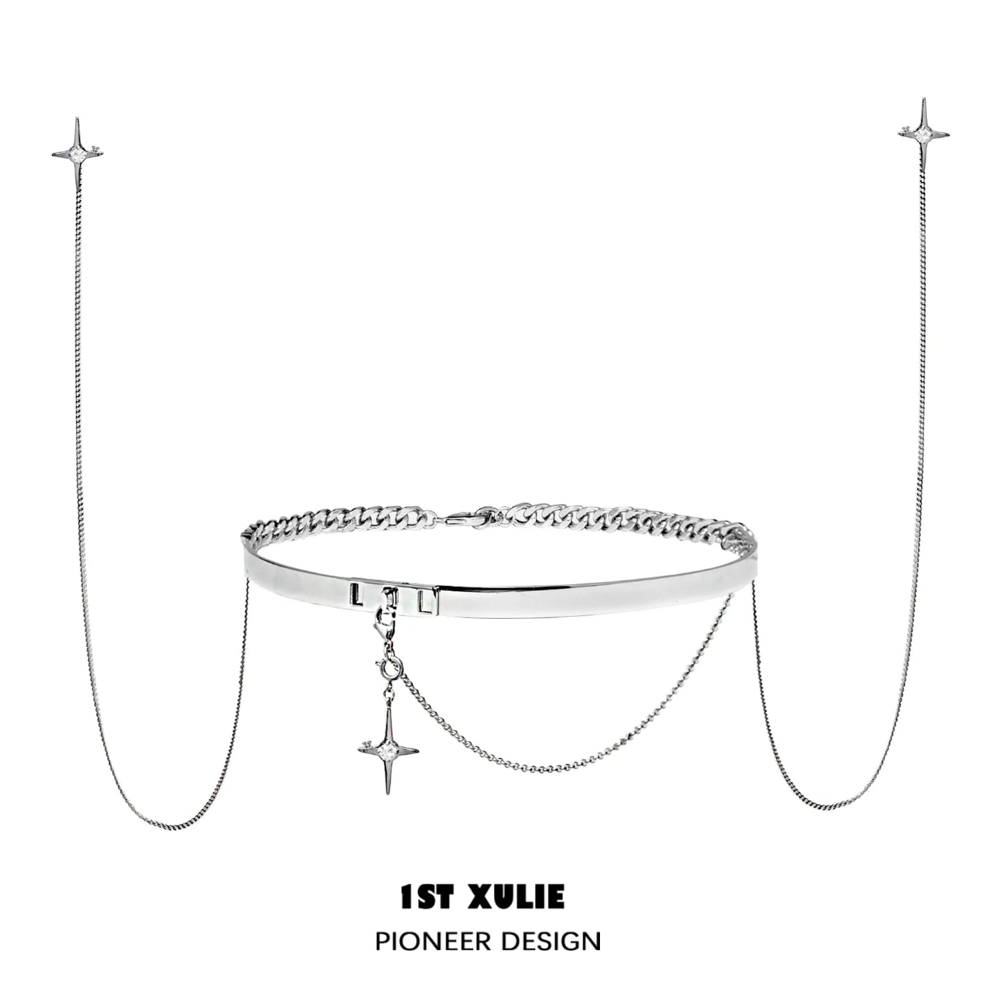 1ST XULIE Mystic Star Necklace with a silver chain and dangling star charms for a stylish look