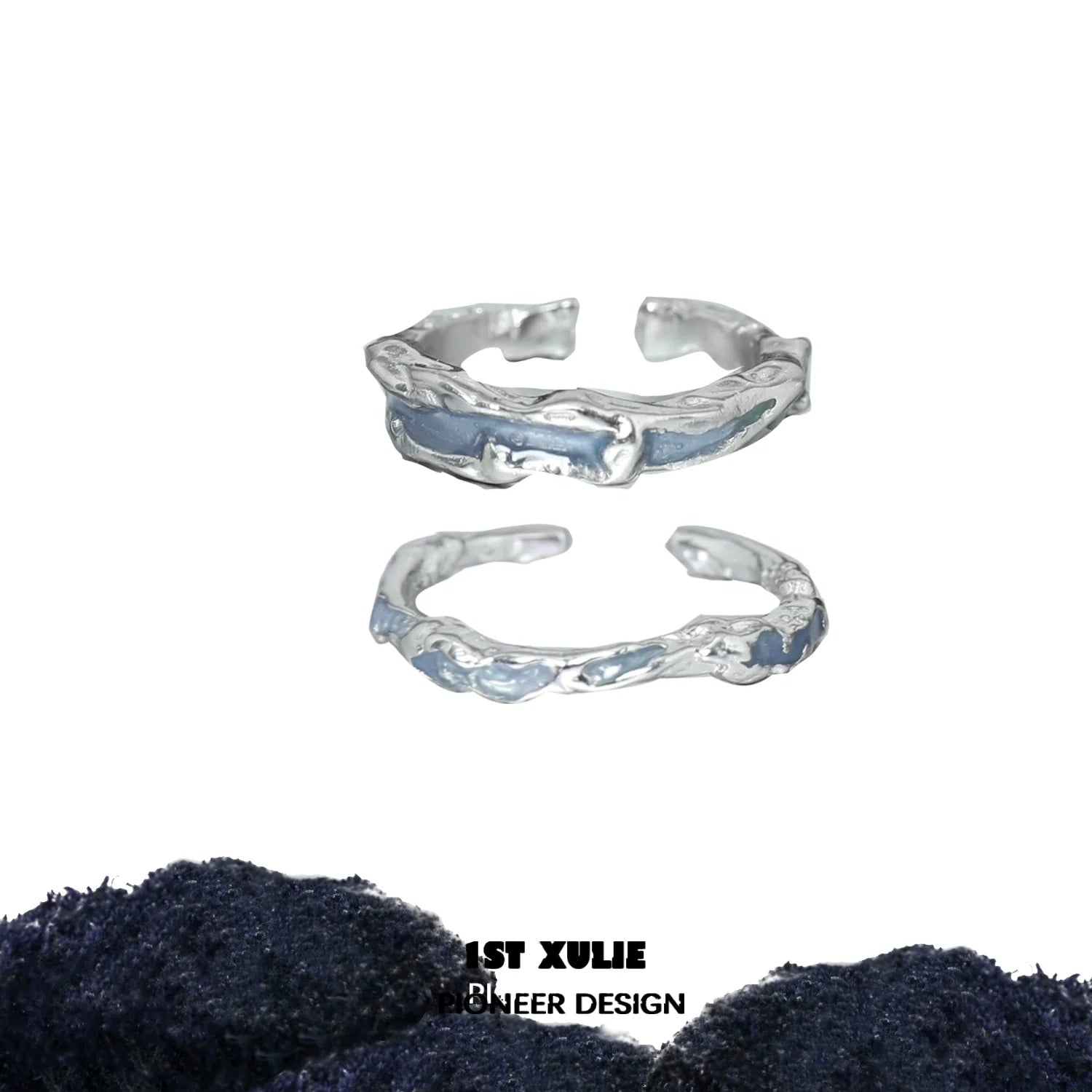 1STXULIE Ocean Elf Couple Ring in Silver with Unique Textured Design for Romantic Couples