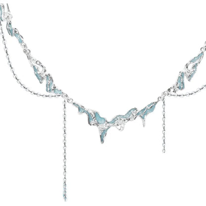 1STXULIE Ocean Inspired Tassel Necklace with Blue Accents and Silver Chain Design