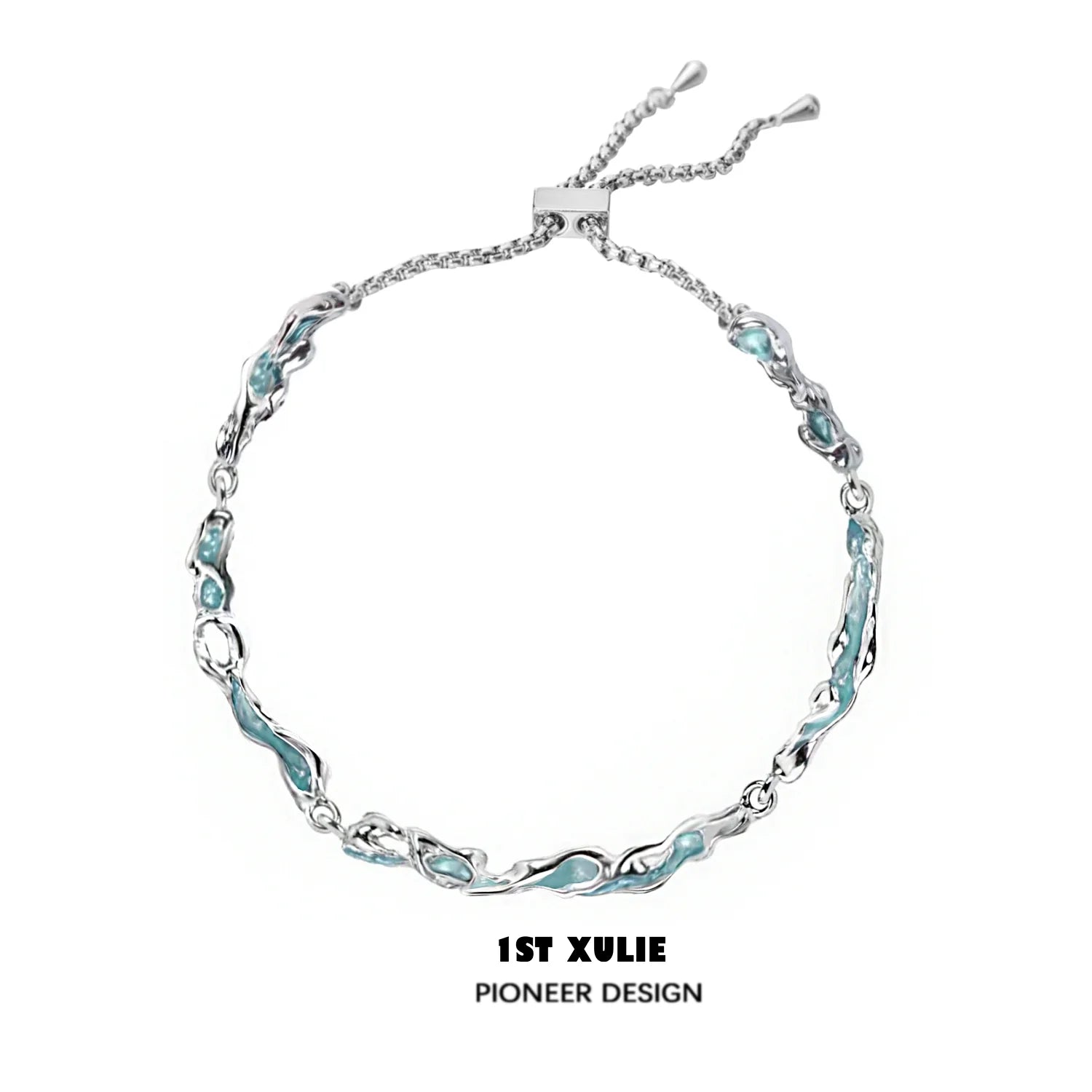 1ST XULIE Pioneer Design Ocean Tide Blue Bracelet with Sleek Silver Links for a Stylish Look