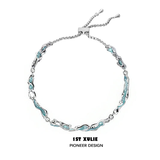 1ST XULIE Pioneer Design Ocean Tide Blue Bracelet with Sleek Silver Links for a Stylish Look