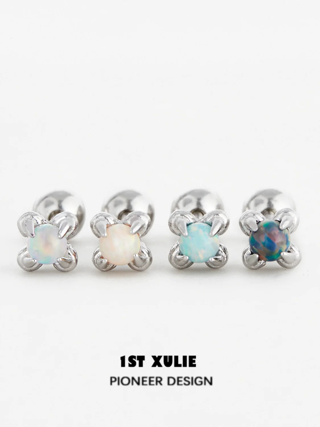 1STXULIE Opal Stud Earrings in four colors with silver settings for elegant jewelry style
