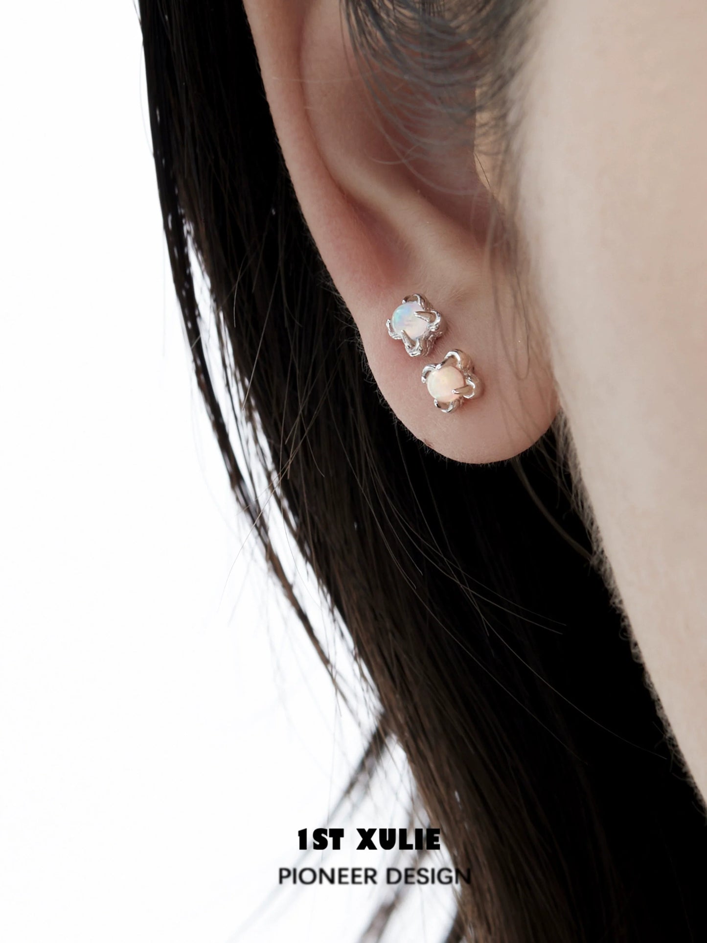 Elegant opal stud earrings in rose gold setting, perfect for everyday wear