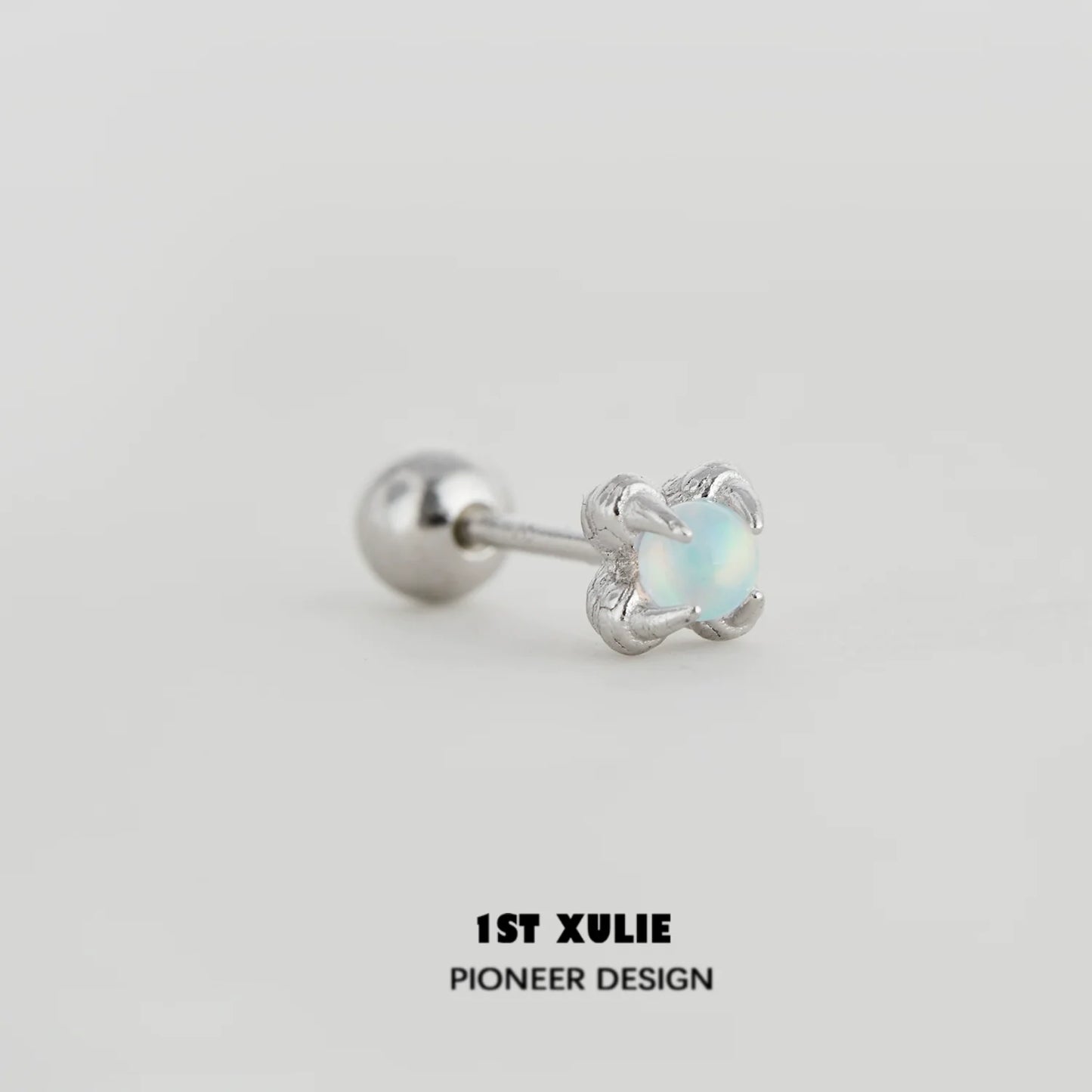 1ST XULIE Opal Stud Earrings in Silver Setting with Elegant Claw Design