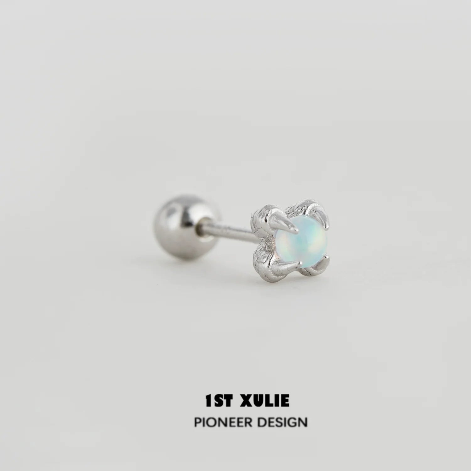 1ST XULIE Opal Stud Earrings in Silver Setting with Elegant Claw Design