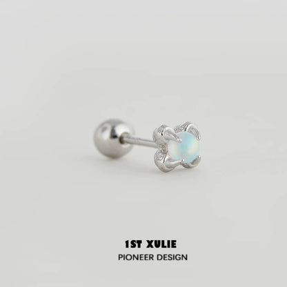 1ST XULIE Opal Stud Earrings in Silver Setting with Elegant Claw Design