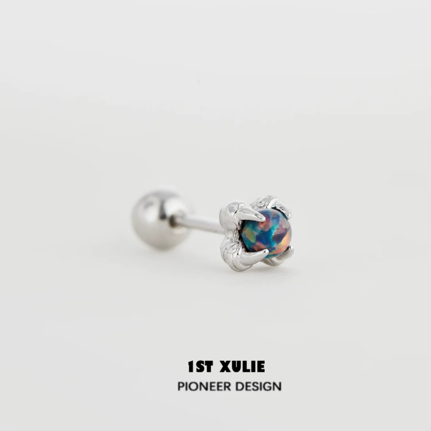 1ST XULIE Silver Opal Stud Earrings in a Claw Setting with Colorful Stone