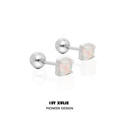 Stylish 1ST XULIE Opal Stud Earrings in Silver Setting for Everyday Wear