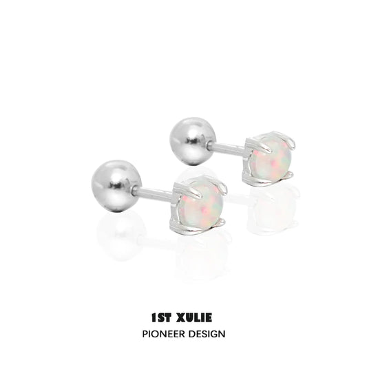 Stylish 1ST XULIE Opal Stud Earrings in Silver Setting for Everyday Wear