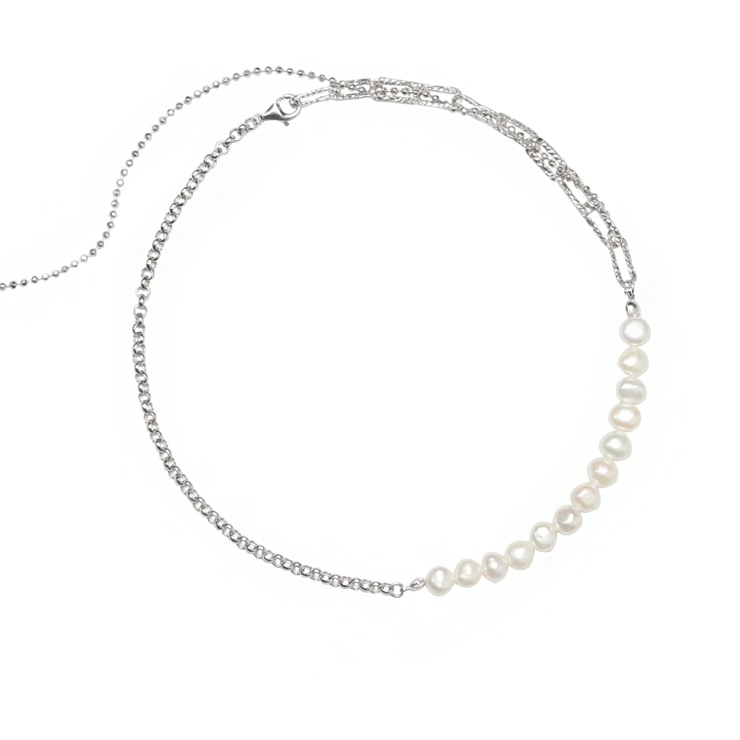 Elegant pearl fringe collarbone chain necklace with a delicate silver chain and shimmering pearls