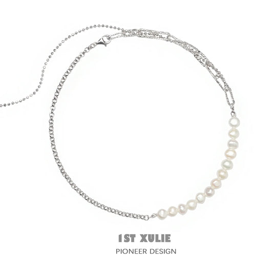 Stylish pearl fringe collarbone chain necklace with delicate beads and a sleek design