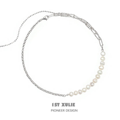 Elegant 1STXULIE pearl fringe collarbone chain necklace with a delicate design and lustrous pearls