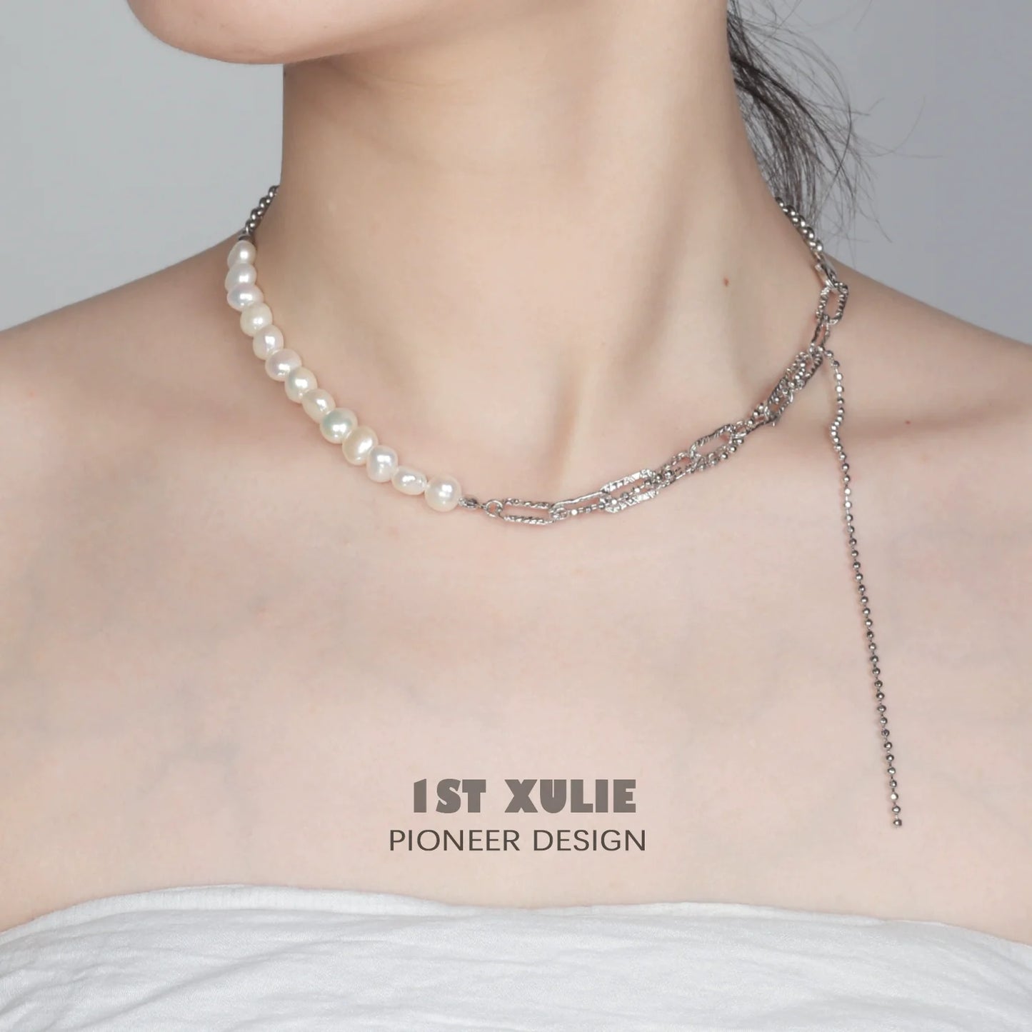 Elegant 1ST XULIE pearl fringe collarbone chain necklace featuring shimmering pearls and a stylish design