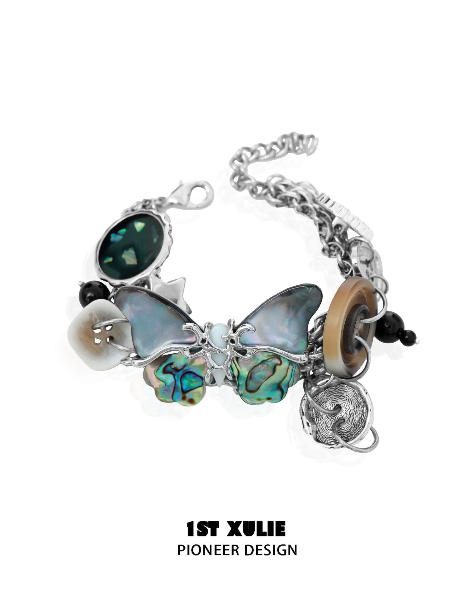 1ST XULIE retro punk butterfly bracelet featuring colorful butterfly charms and unique gemstones