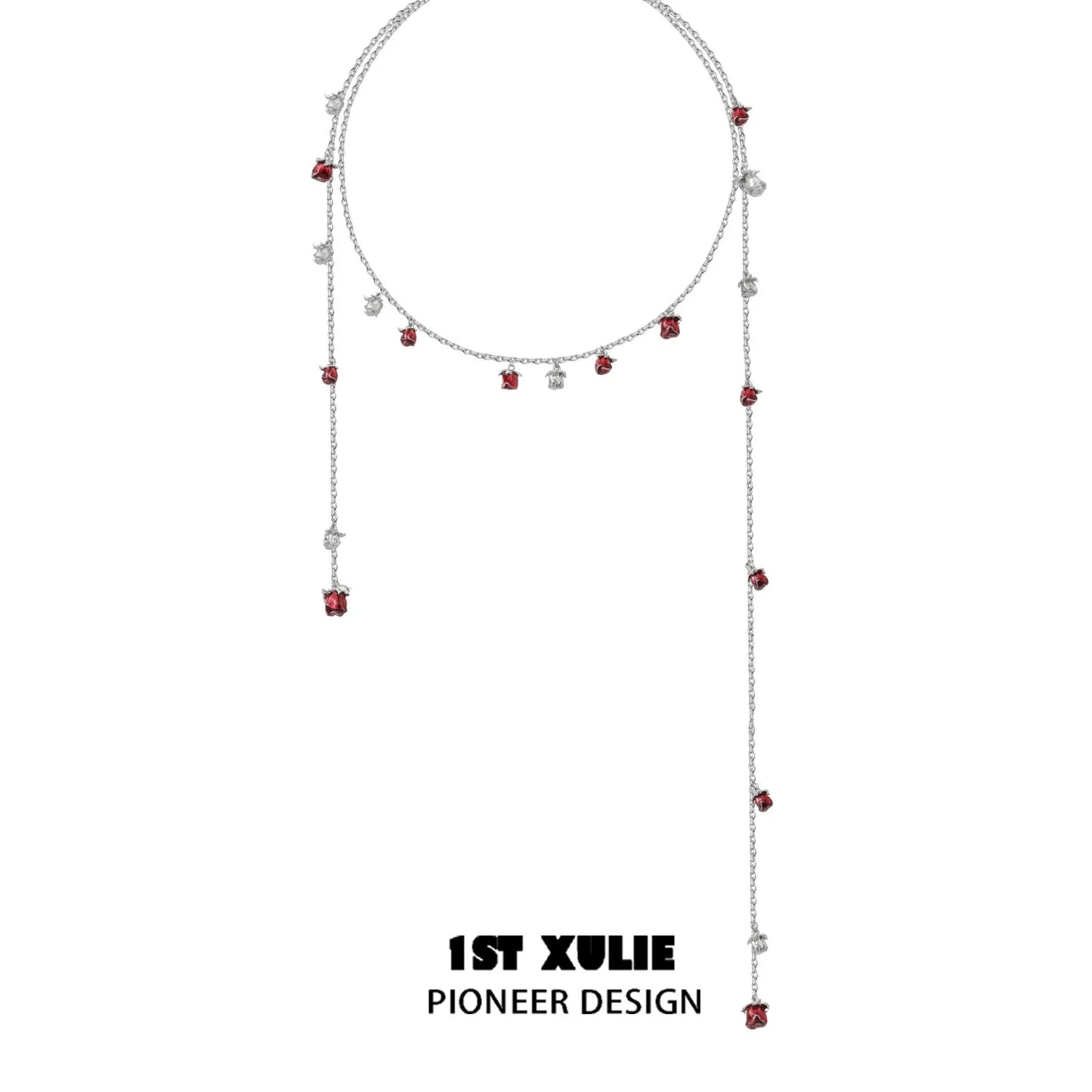 Rose kiss clavicle chain necklace by 1ST XULIE with sparkling red and silver accents, perfect for elegant occasions