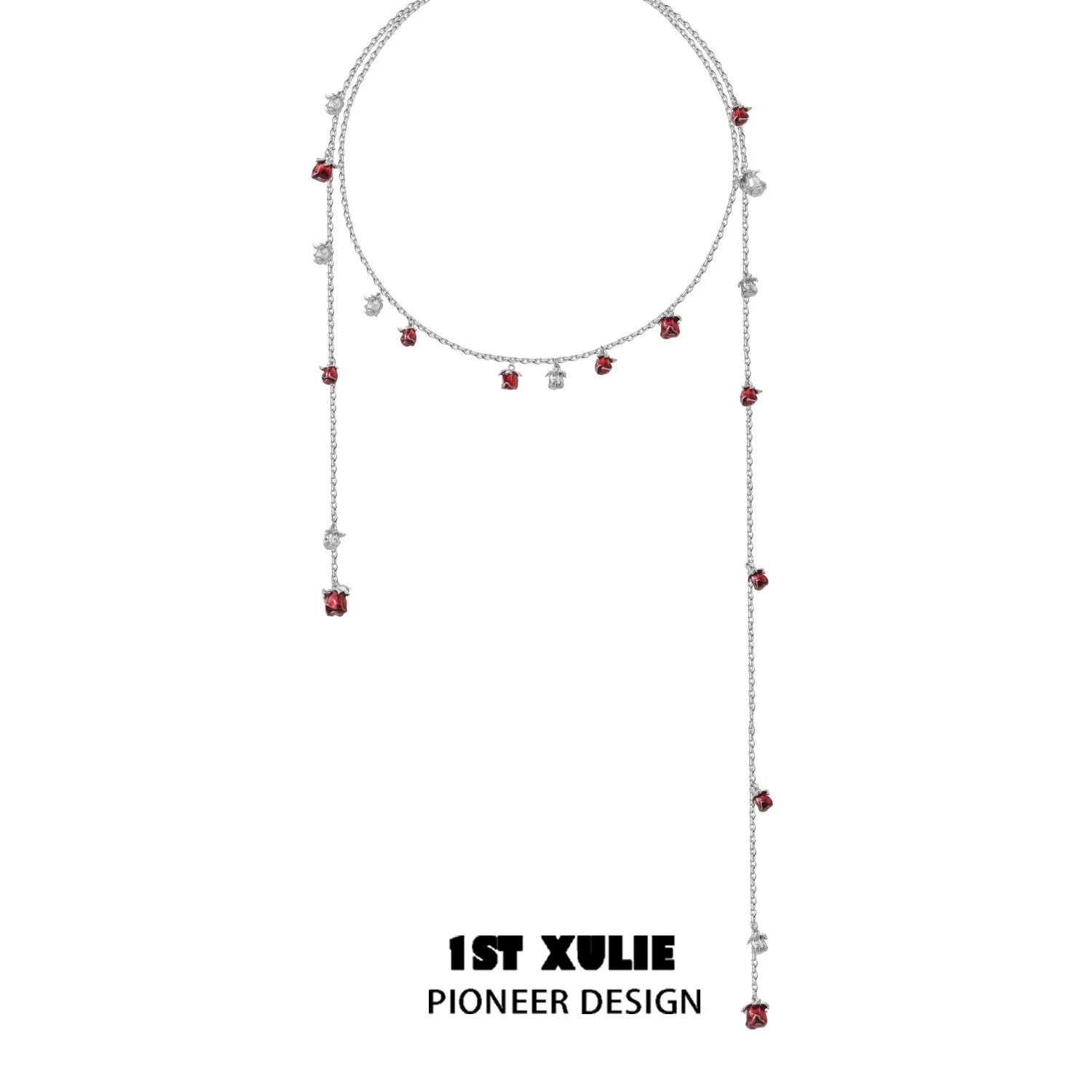 Rose kiss clavicle chain necklace by 1ST XULIE with sparkling red and silver accents, perfect for elegant occasions