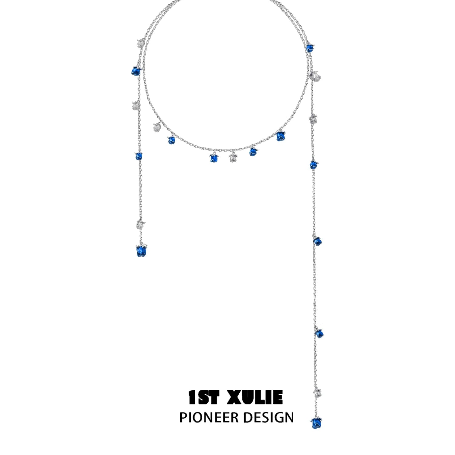 Elegant rose kiss clavicle chain necklace with blue and silver accents for stylish occasions