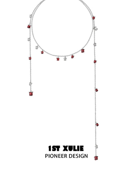 Rose kiss clavicle chain necklace by 1STXULIE with stylish dangling red and silver accents