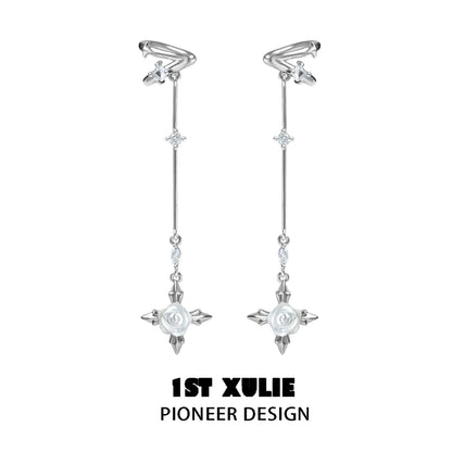 1ST XULIE Silver Rose Tassel Earrings with Charming Design and Elegant Touch