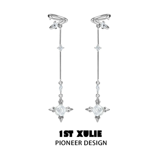 1ST XULIE Silver Rose Tassel Earrings with Charming Design and Elegant Touch