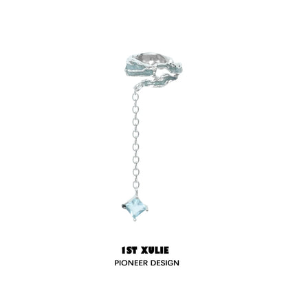 1STXULIE Sea Breeze Star Ear Clip with Silver Design and Elegant Drop Charm