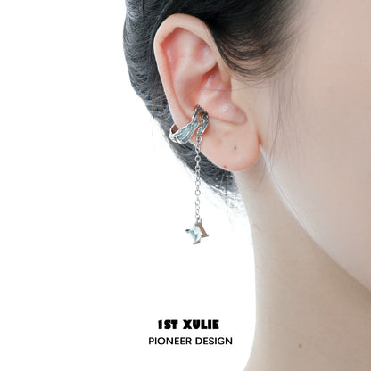 Silver Sea Breeze Star Ear Clip with Dangle Design for a Stylish Look
