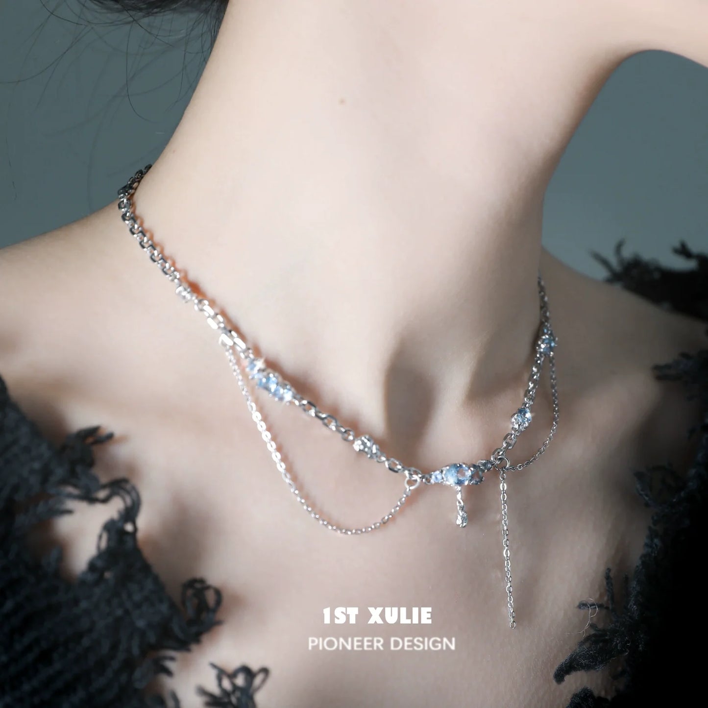 Elegant sea breeze zircon necklace featuring sparkling stones on a silver chain