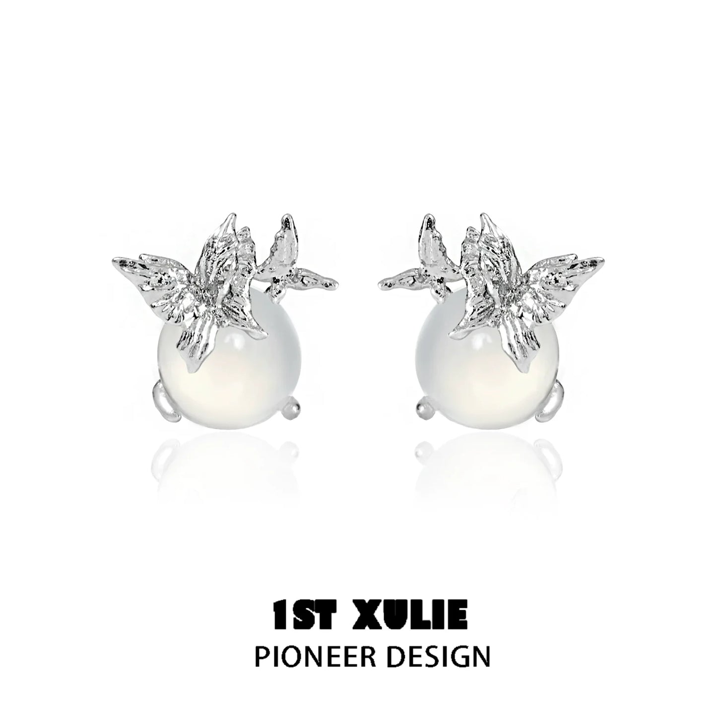 Elegant silver butterfly stud earrings featuring a pearl design for a chic look