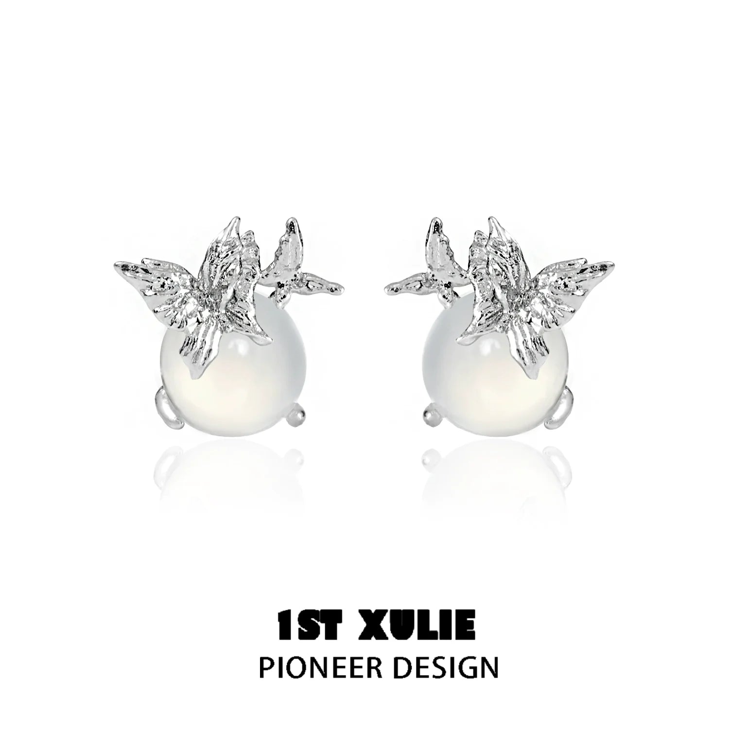 Elegant silver butterfly stud earrings featuring a pearl design for a chic look