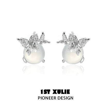 Elegant silver butterfly stud earrings featuring a pearl design for a chic look