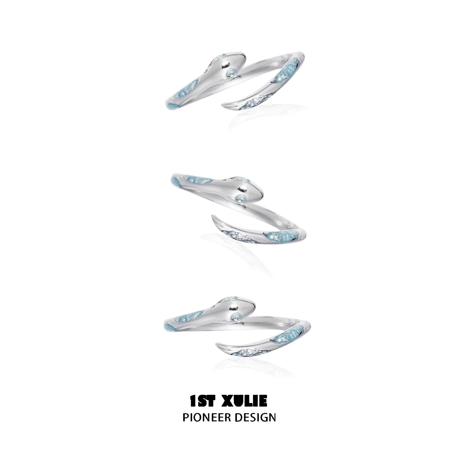 Elegant silver snake ring featuring a sleek design and blue accent for a modern look