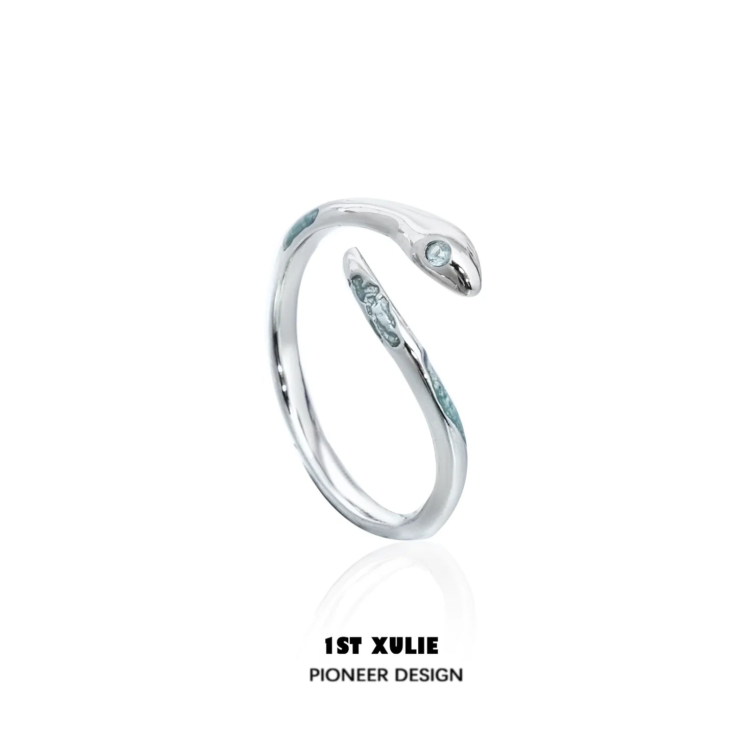 Stylish silver snake ring featuring a sleek design and gemstone accent for trendy jewelry lovers