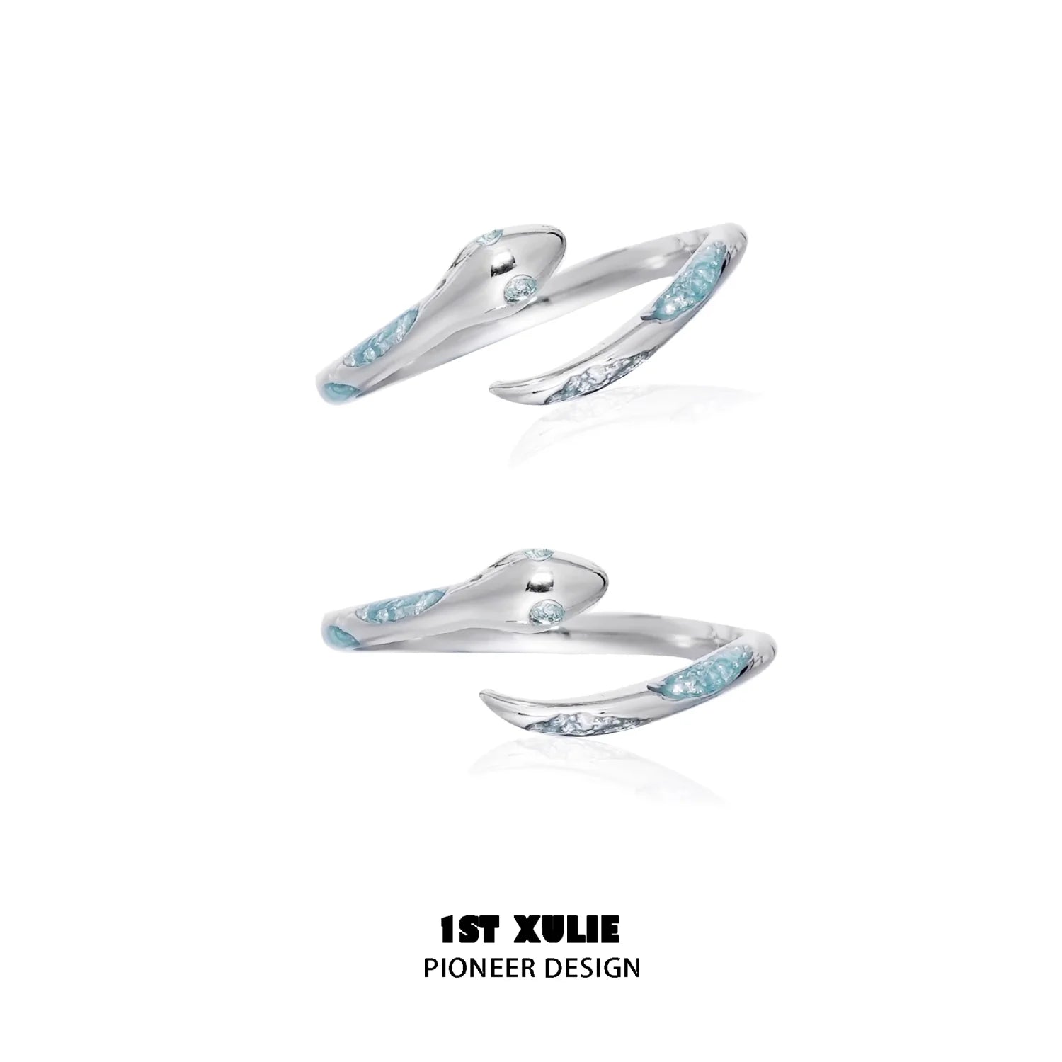 Stylish silver snake ring with a unique design and blue accents for modern jewelry lovers