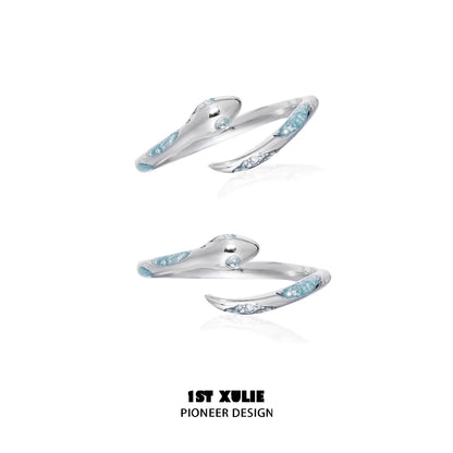 Stylish silver snake ring with a unique design and blue accents for modern jewelry lovers