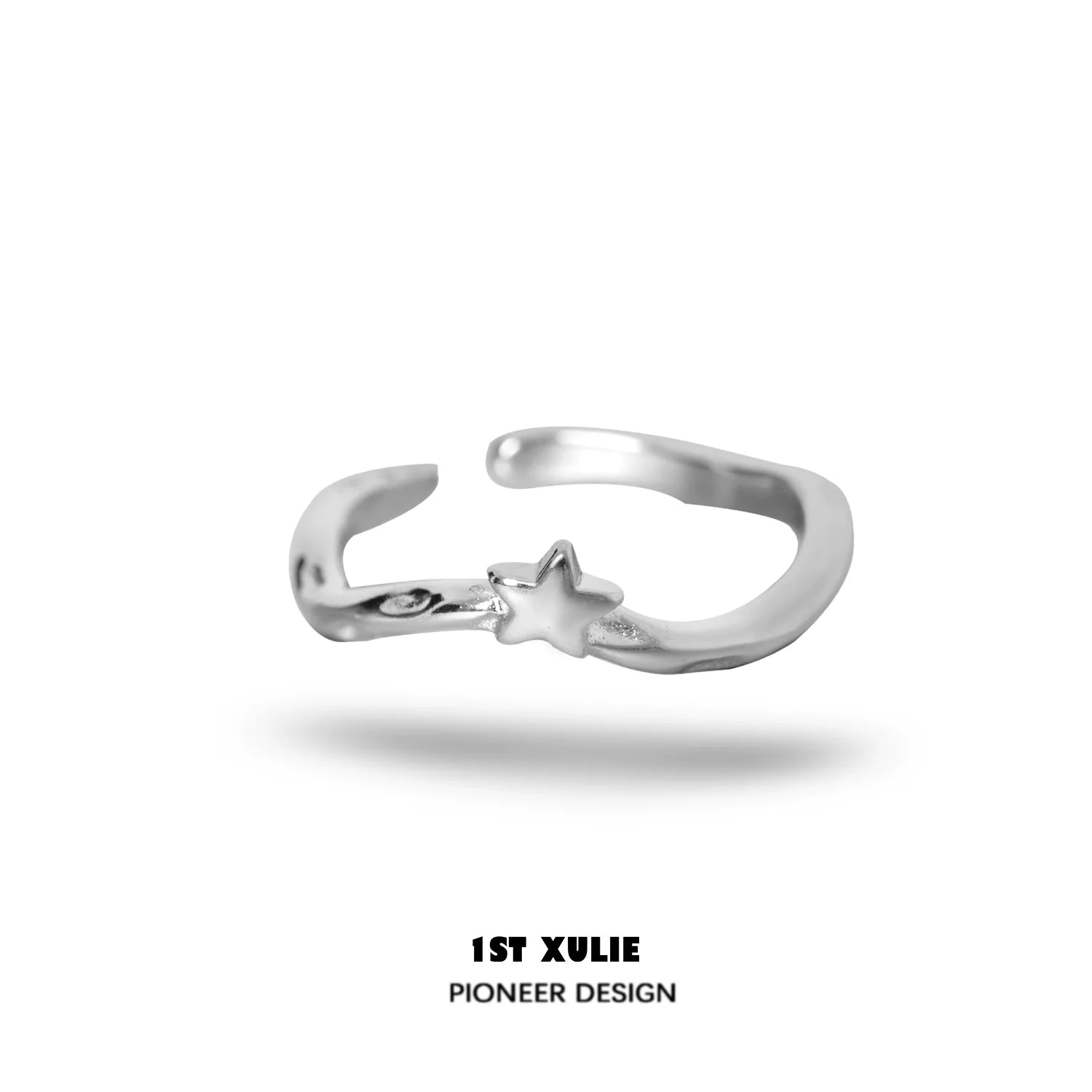 1STXULIE Silver Star Couple Ring with a Stylish Open Design for Romantic Couples