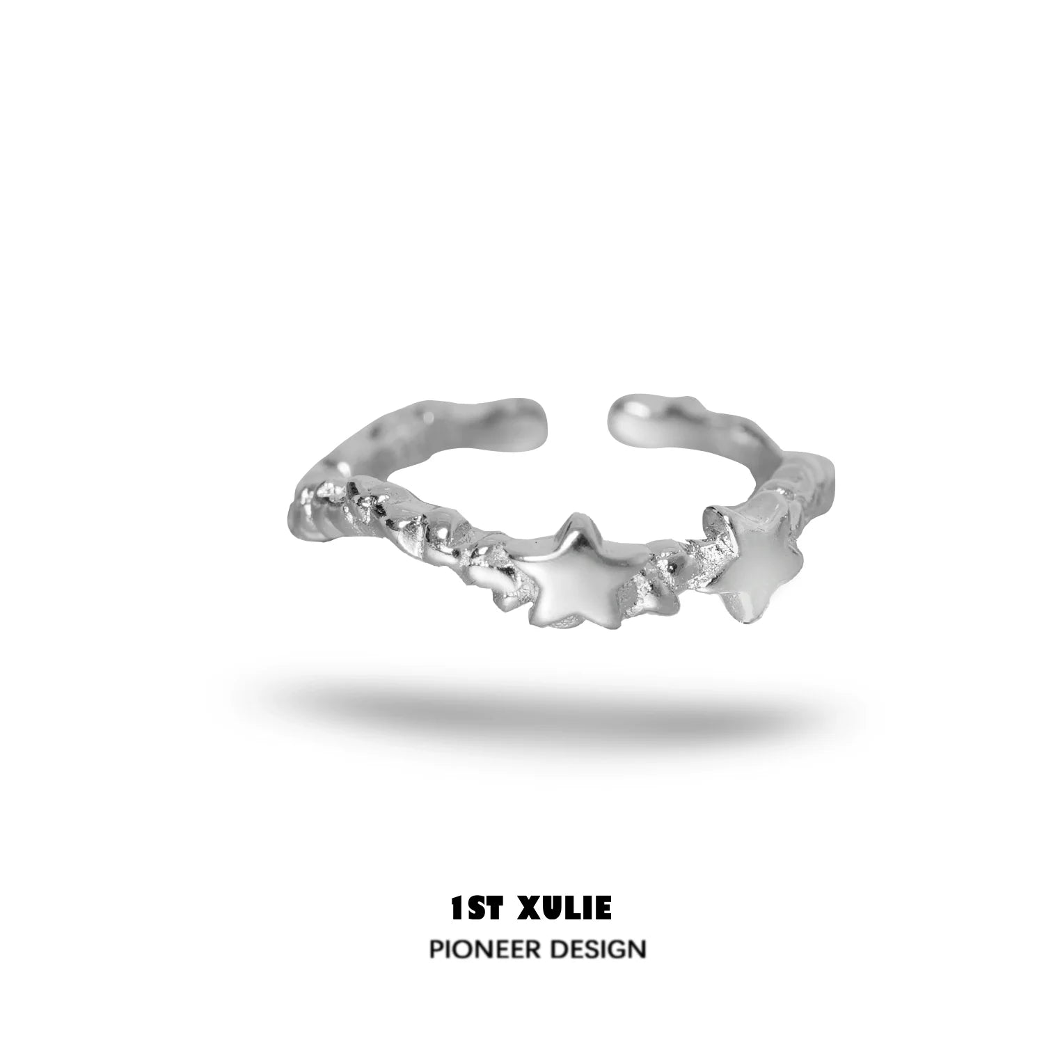 Elegant silver star couple ring featuring a unique design with star accents by 1ST XULIE