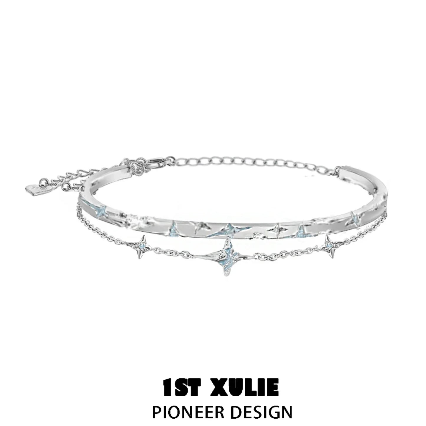 Elegant silver starlight bracelet featuring star charms and a sleek design for everyday wear