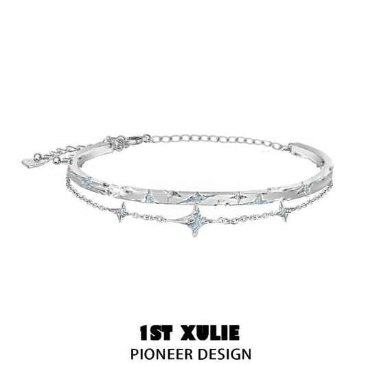 1ST XULIE Silver Starlight Bracelet with Twinkling Star Accents and Adjustable Closure