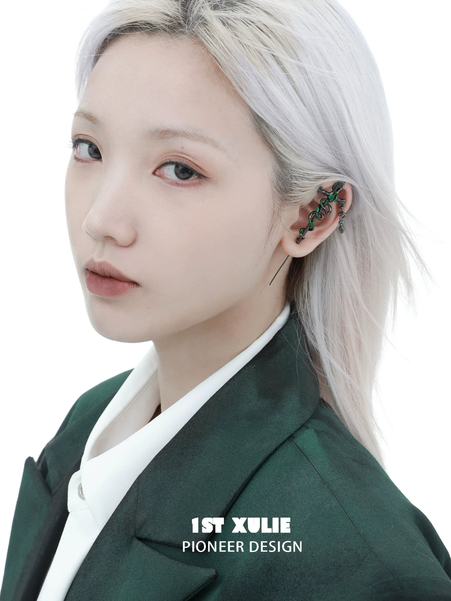 Unique Slytherin cross piercing earring featuring detailed emerald green design for stylish wearers