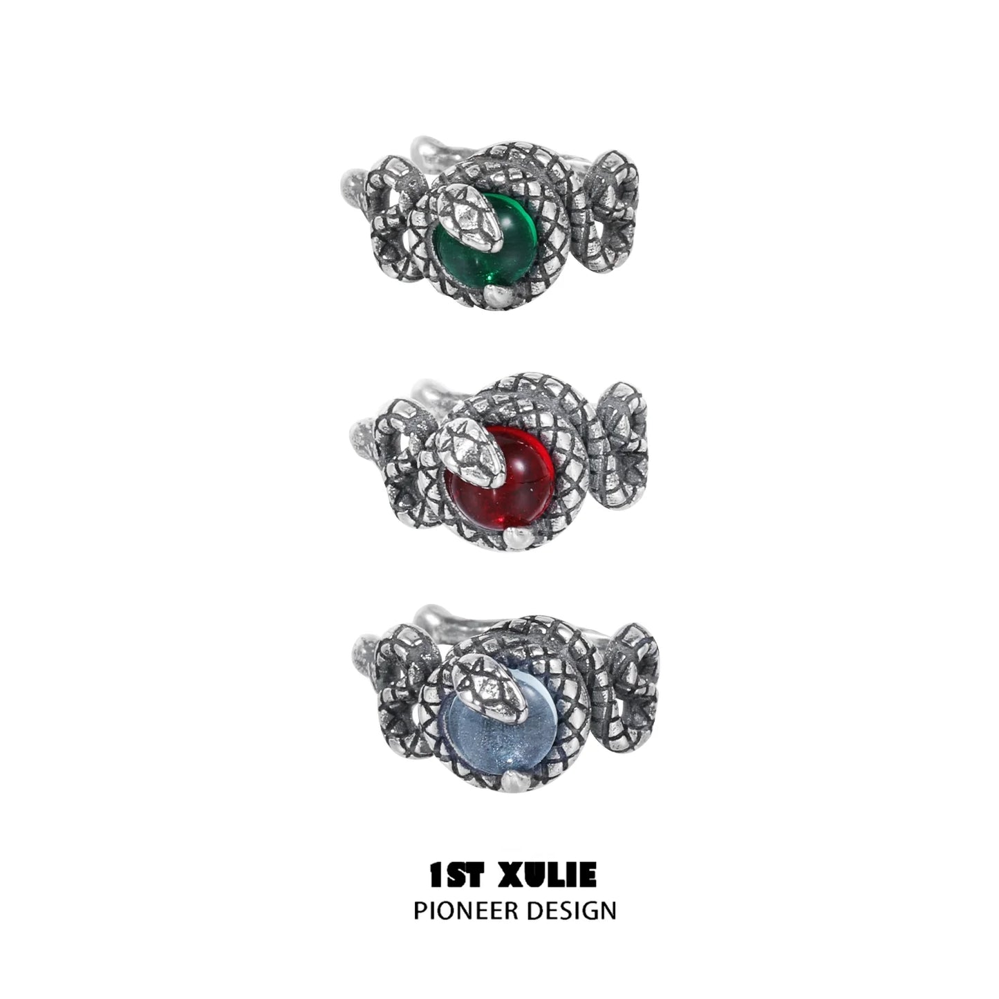 Slytherin snake ear cuff designed with colorful stones in green, red, and blue options
