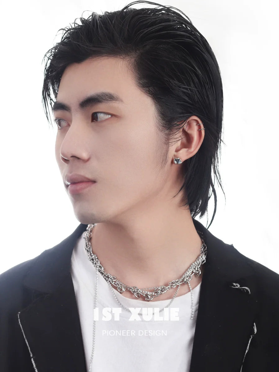 Stylish model wearing Slytherin snake earrings that showcase sleek design and elegance
