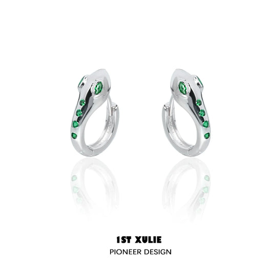 Slytherin snake earrings with green gemstones set in sleek silver design for stylish fans
