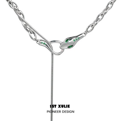 Slytherin snake necklace with emerald accents and sleek silver chain, perfect for fans of Harry Potter