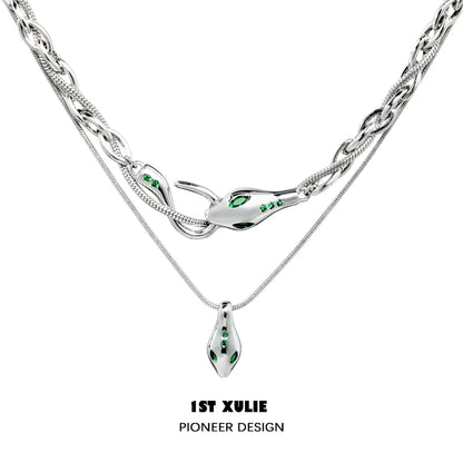 1ST XULIE Slytherin snake necklace in silver with green accents and a unique design