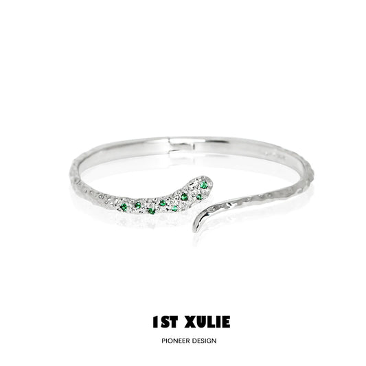 Slytherin snake silver bracelet featuring green accents and a sleek design for fans of the Harry Potter series