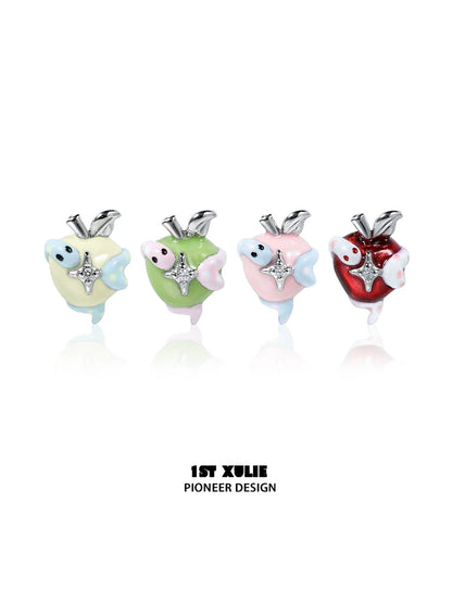 Colorful snake apple earrings by 1STXULIE featuring shiny charms and vibrant designs